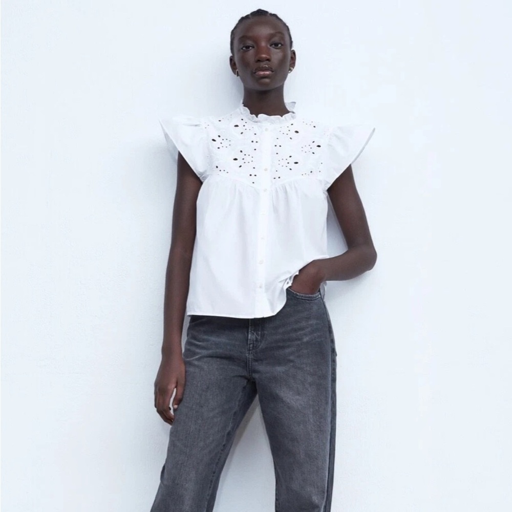 Zara White Eyelet Blouse